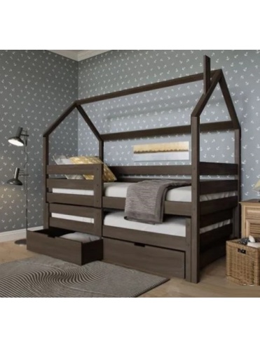 Детская двухъярусная кровать-домик Виолетта с выкатным спальным местом
