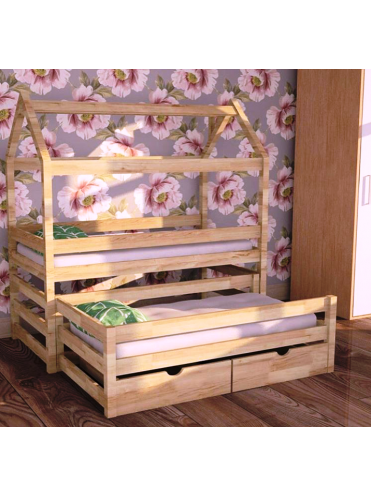 Детская двухъярусная кровать-домик Сати с выкатным спальным местом